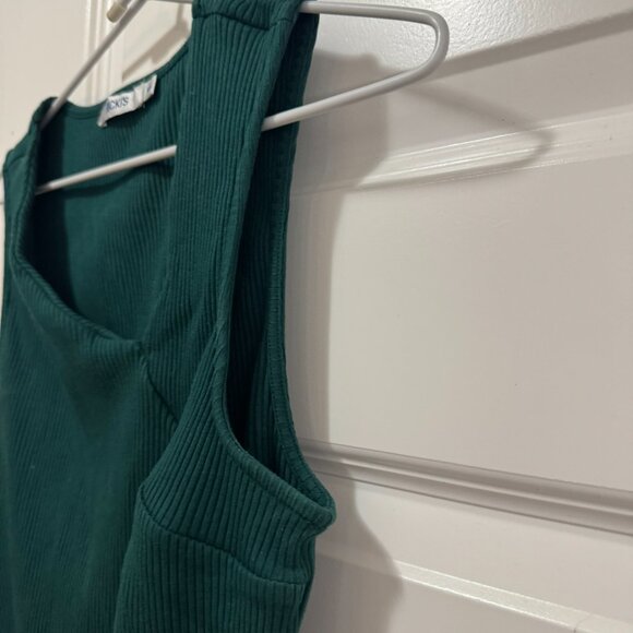 Ribbed Sleeveless Top – Forest Green Asymmetrical Neck - Picture 3 of 5